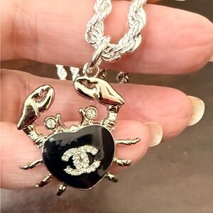 CHANEL authentic Silver & Black Crab stamped charm added to 925 16” twisted rope